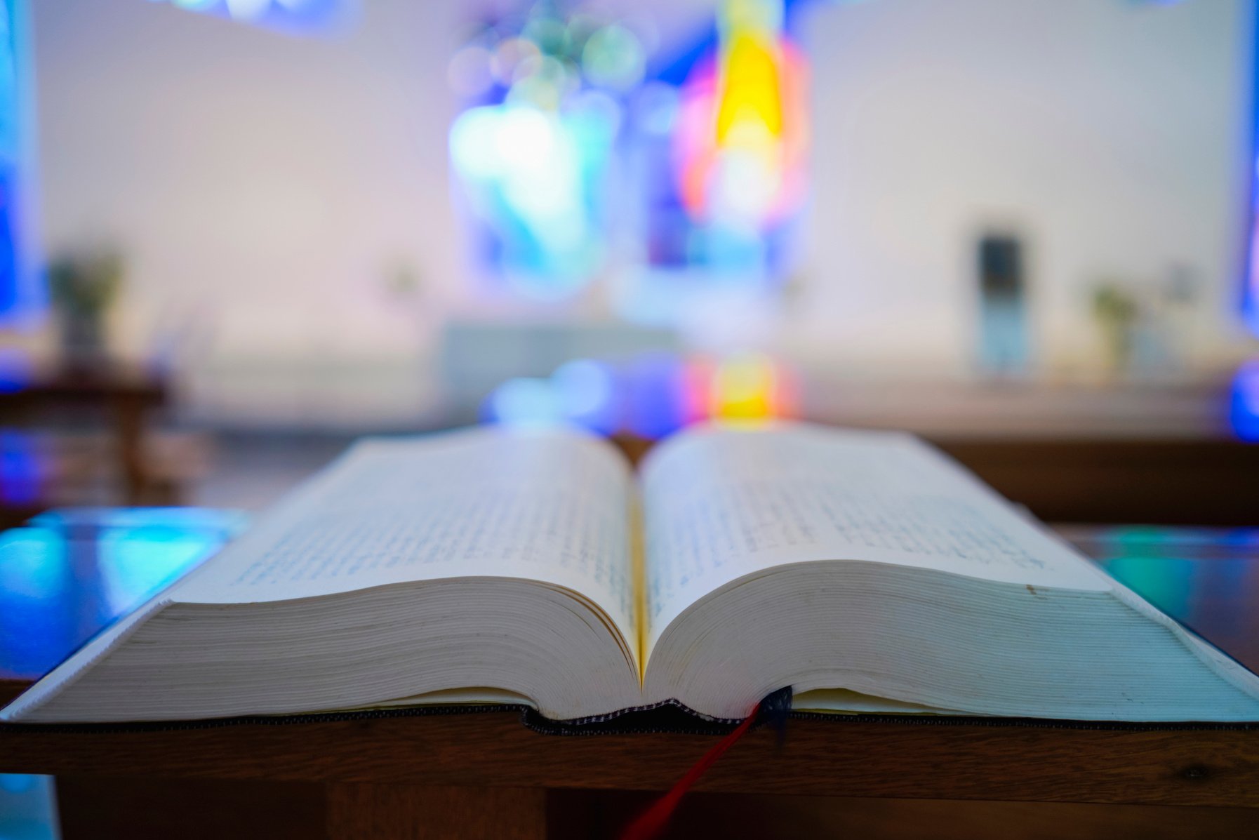 Stained glass church and bible image